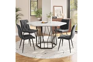 Gxffipw Essgruppe Esstisch mit 4 Stühlen Set für 4 Personen, Weiß Esstisch Marmor 115.5x100x75 cm mit Metallbeinen und Grau Samt Esszimmerstühle, Esszimmermöbel, Küchenmöbel