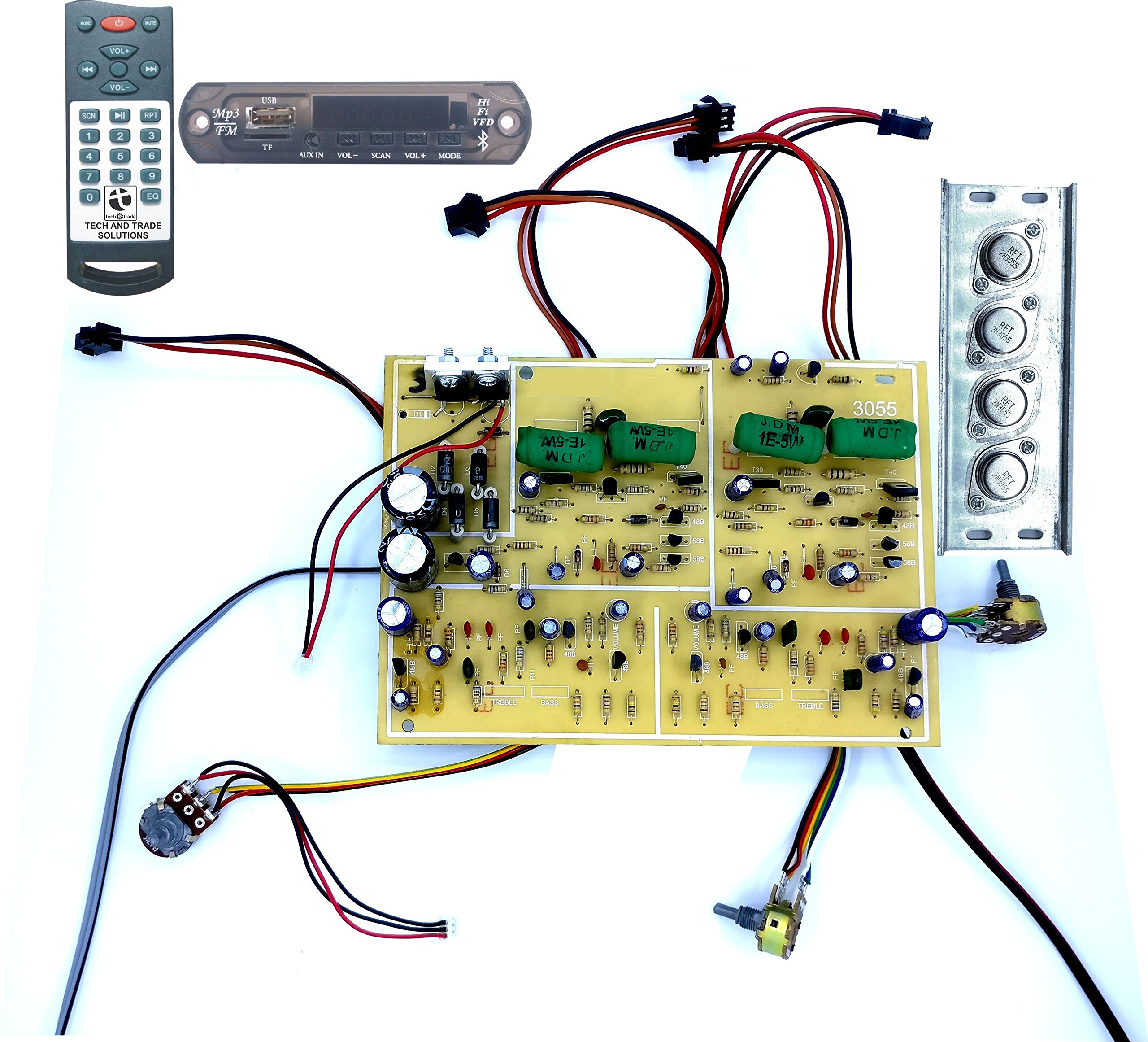 TECH AND TRADE 350 W DIY 2n3055 Audio Amplifier CAR Stereo Board BASS Treble Control Transistor Assembly and Bluetooth Module 4440