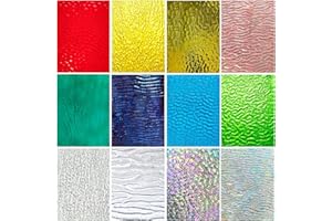 SELLINER Lot de 12 feuilles de vitrail - 10,2 x 15,2 cm - Mélange de carreaux de verre texturés transparents pour projets de bricolage - Variété d'art mosaïque - Mosaïque cathédrale colorée assortie pour
