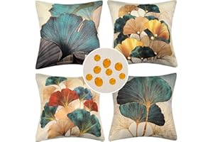 HANRUNSI 4 Piezas Impermeables Lino Funda de Cojines de Exterior Funda de Almohada Cuadrado Verde Verano para Patio Balcón Jardín Sofá Oficina Hogar Decorativas 50x50cm para Sala de Estar Fundas para Cojines