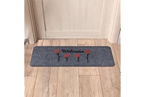 Comart - Zerbino Henry - 25x70 cm - Asciugapassi Sintetico per Entrata - Tappeto Impermeabile e Antiscivolo - Assorbente e Antipioggia - per Ingresso Esterno o Interno - Welcome con Fiori - Grigio