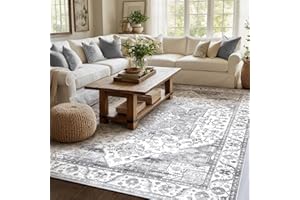 XSIVOD Area Rugs for Bedroom Living Room, Grey Washable Rugs for Entryway Kitchen Mat, Non Slip Bedside Vintage Rug, Soft Oriental Rug Accent Floor Carpet for Home Decor, 120 x 180 cm