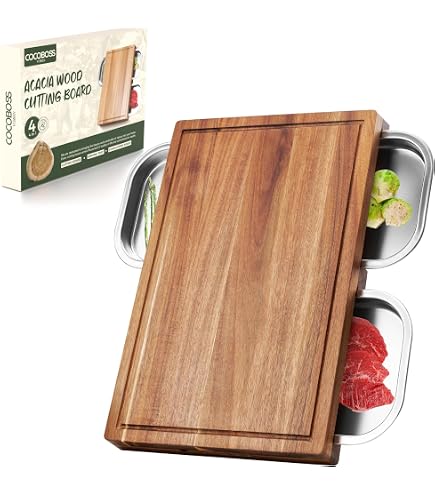 Planche à Découper En Bois D'acacia 44x30x1.5 Cm - Grande Taille, Avec Rainure à Jus - Pour Viande, Légumes, Fromage