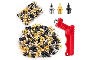 Homotte 1/4 inch Track Spikes Pyramid, 120 Pieces Steel Spikes with Storage Box and Small Wrench, Gold, Silver and Black Mixed Spikes for Youth Track Athletes Running Cross Country Replacement
