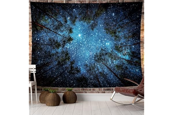 HALFLEMART Forêt étoilée mystérieuse tapisserie tenture murale psychédélique tapisserie Forêt arbre Impression de motifs plage couverture pour chambre salon dortoir décoration murale 150x130 cm