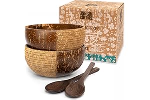 Jungle Culture® Set de 2 Boles de Coco con Cucharas y Pajita de Bambú & Bolsa • Tazones de Coco Natural • Cuenco Madera • Açai Bowl Ecológico y Sostenible • Coconut Bowls • Hecho a Mano en Vietnam