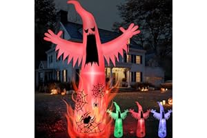 Joiedomi Halloween nadmuchiwane gigantyczne dekoracje na zewnątrz, Halloween, wysadzane duch, dekoracje na podwórko z 3-kolorowym migającym płomieniem na trawnik, imprezę, straszny wystrój