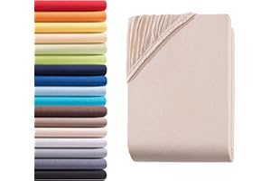 Hometex Premium Textiles Spannbettlaken Spannbetttuch 90-100 x 200 cm, Bettlaken Jersey aus 100% Baumwolle, Matratzen bis 23-25 cm, Oeko-TEX Made IN Green, Beige