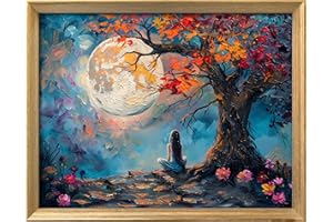 Leczany Kit de point de croix à faire soi – meme kit de démarrage de broderie pré - imprimée canevas kit complet adulte ou enfants pour les debutants - La fille sous l'arbre 52x40cm