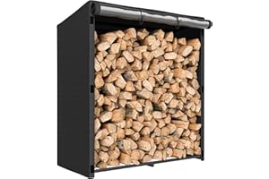 Outsunny Estante de Leña Metálico, Carga 300 kg, Leñero Exterior con Cubierta Impermeable 600D Oxford, Marco de Acero, Soporte para Leña de Chimenea, para Jardín, Terraza, 140x70x154 cm