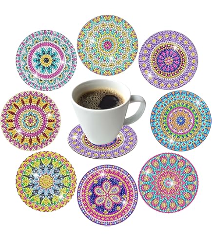 Diamond Painting Onderzetters Set, 8 Stuks, Blauw-Wit Bloemenpatroon met Houder, Knutselset voor Volwassenen en Kinderen (B1 Diamond Painting Onderzetters Set, 8 Stuks, Blauw-Wit Bloemenpatroon met Houder, Knutselset voor Volwassenen en Kinderen (B1