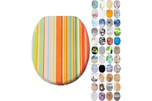 Sanilo Abattant WC frein de chute, Grande sélection de lunettes de toilette avec abaissement automatique, Fixation facile (Starstripes)