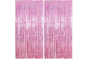 FAIRYMAIDEN 2 Pièces Rideau Brillant Métallique, Rose Foil Fringe Rideau Tinsel, Rideau Frange Anniversaire, Rideau Frange, pour Mur Photographie Mariage Anniversaire Fête Noël Party(1 x 2m) Franges Aluminium