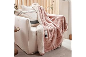 GOTCOZY Heizdecke 130x180 cm-Weicher seidiger Plüsch Wärmedecke Heizdecke 6 Heizstufen und 10 Stunden Auto-Off-Timer Überhitzungsschutz Kuscheldecke für Bett&Büro Waschbar(Rosen Staub)