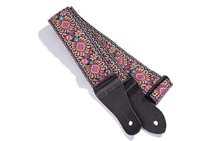 KLIQ MUSIC GEAR KLIQ Sangle de guitare vintage tissée pour guitare acoustique et électrique | Style Hootenanny jacquard des années 60 | 2 verrous de sangle en caoutchouc inclus (Classic-Palooza Pink)