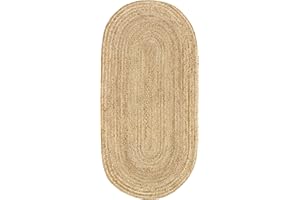 HAMID - Alfombra Yute Alhambra Ovalada Color Natural, Alfombra 100% Fibra de Yute Hecha a Mano, para Salón, Habitación, Decoración, (140x70cm)