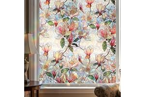 Qualsen Vinilos para Cristales Efecto Arcoiris Vinilo para Ventana Patrón de Flor de Magnolia Electrostática Decorativos Vinilo Adhesivo Cristal Anti UV Lámina Privacidad Ventana para Hogar 60x200cm