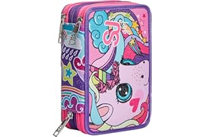 SJ GANG STYLE JAM GANG SJ Gang Astuccio 3 Scomparti SJ Gang, Cuccioli SJ Gang, Rosa, Completo Di Matite, Penne, Pennarelli