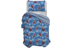 HERMET Spiderman, Set Copripiumino Singolo Cotone, Blu, Sacco 155x200, Federa 50x80, Marvel, 100% Cotone, Prodotto Ufficiale