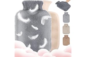 IRABEY Wärmflasche mit Bezug - 2L Groß Wärmflasche mit Kängurutasche, Wärmflasche Kinder, Wärmflaschen zur Behandlung von Schmerzen & Fieber, Bettflasche für Kinder und Erwachsene (Dunkelgrau)