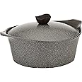 Neoflam,Aeni,Cooking Pot,30Cm,Gray Marble,Cover With Knop Steam Vent,Coated By Healthy Ceramic Non Stick, Marble Modern Colors.