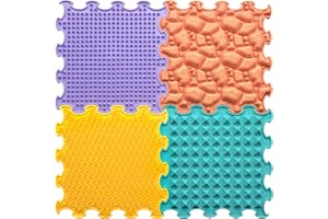 ORTOTO 4 Piece Massage Sensory Puzzle Mats - Orthopedic Game Mat for Kids and Adults, Sensory Play, Interlocking Floor Tiles, Children's Play Mats, Game Mat Set (Four Senses)