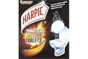 Harpic Powerplus Active Lot de 6 x 8 comprimés pour nettoyage en profondeur sans frottement, élimine 100% calcaire, nettoyant WC