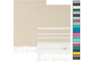 NOUR Hamamtuch Strandtuch | 2er Pack | groß 100x200 cm | aus 100% Baumwolle | Picknickdecke | Saunatuch | Extra leicht | saugstark | schnelltrocknend | Sandfrei (beige)
