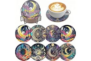 Dmiuhbl 8Pcs Diamond Painting Coasters with Holder DIY Moon Diamond Art Coasters Kit for Beginners Adults And Kids Art Craft Supplies Gifts
