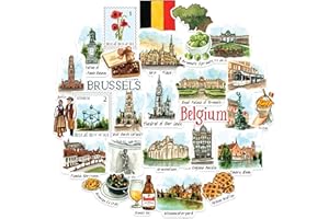 Navy Peony Magnifiques Autocollants de Voyage en Belgique (28 pcs) – Découpés, Aquarelle, Décalcomanies de Vacances sur le Thème de Bruxelles et de la Belgique pour Scrapbooks, Journaux, Bouteilles