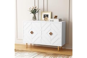 HOLTICO Sideboard with 4 Doors and Shelves, Buffet Table Storage Cabinet Morden Kitchen Cupboard for Kitchen, Living Room, Dining Room, Hallway,White