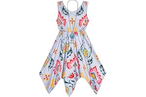 SUNNY FASHION Girls Dress Flower Print Hanky Hem Princess Age 7-14 Years
