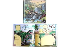 HEIMARTHAFEN "Freundebuch Dino“ Freundebuch für Jungen und Mädchen – Freundschaftsbuch für Kindergarten oder Grundschule - Geschenk zur Einschulung - Schulfreundebuch zum Ausfüllen im Dinosaurier Design