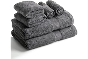 Sweet Needle Juego de Toallas de 6 Piezas 2 Toallas de Baño, 2 Toallas de Mano y 2 Toallitas - Algodón - Calidad Hotelera, Súper Suave y Altamente Absorbente de Secado Rápido (Gris Carbón)