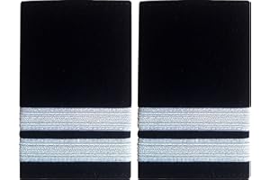 handembroideryuk Two Bar Black Pilot Airline or Merchant Marine Epaulette, White Strips Epaulettes (Pair)