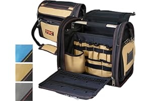 YPC Foreman Werkzeugtasche XL– Tragbare Aufbewahrungstasche mit Karabinerhaken, Wasserfest, Reißfest, Stabiler Metallgriff & Schultergurt mit Polsterung, Sand-Schwarz, 37x36x27cm – 20 kg Tragkraft