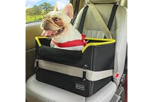 PETSFIT Fotelik samochodowy dla małego psa z klamrami do mocowania pasa bezpieczeństwa, fotelik samochodowy dla szczeniaka z regulowaną wysokością i smyczą do samochodu, czarny