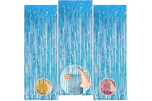 Kulamo Cortina de Oropel, Cortina Brillante Fiesta, Borlas Cortina con Brillo Metálico, Cortinas de Borlas de Aluminio para Arbol de Navidad, Cumpleaños, Decoración Escenario Fiesta (Azul 1)