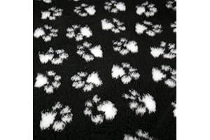MerryMaple Veterinary Bedding ® Paws Vet Bed Pro Pet Non Slip Rubber Backing Machine Wash - 20 Colours, Various Sizes (Black with White paws, 100cm x 100cm (40" x 40"))