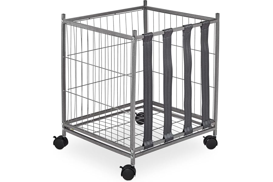 Relaxdays Ball Trolley, 4 Castors, HxWxD: 60 x 50 x 45 cm, Grid Cart for Football, Basketball, Volleyball, Metal, Grey