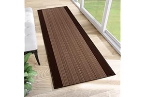 TAPISO Alfombra de Pasillo Antideslizante de Pelo Corto Resistente Alfombra por Metros Diseño Moderno Marrón Chocolate Alfombra de Cocina Salón Recibidor Habitación 67 x 340 cm