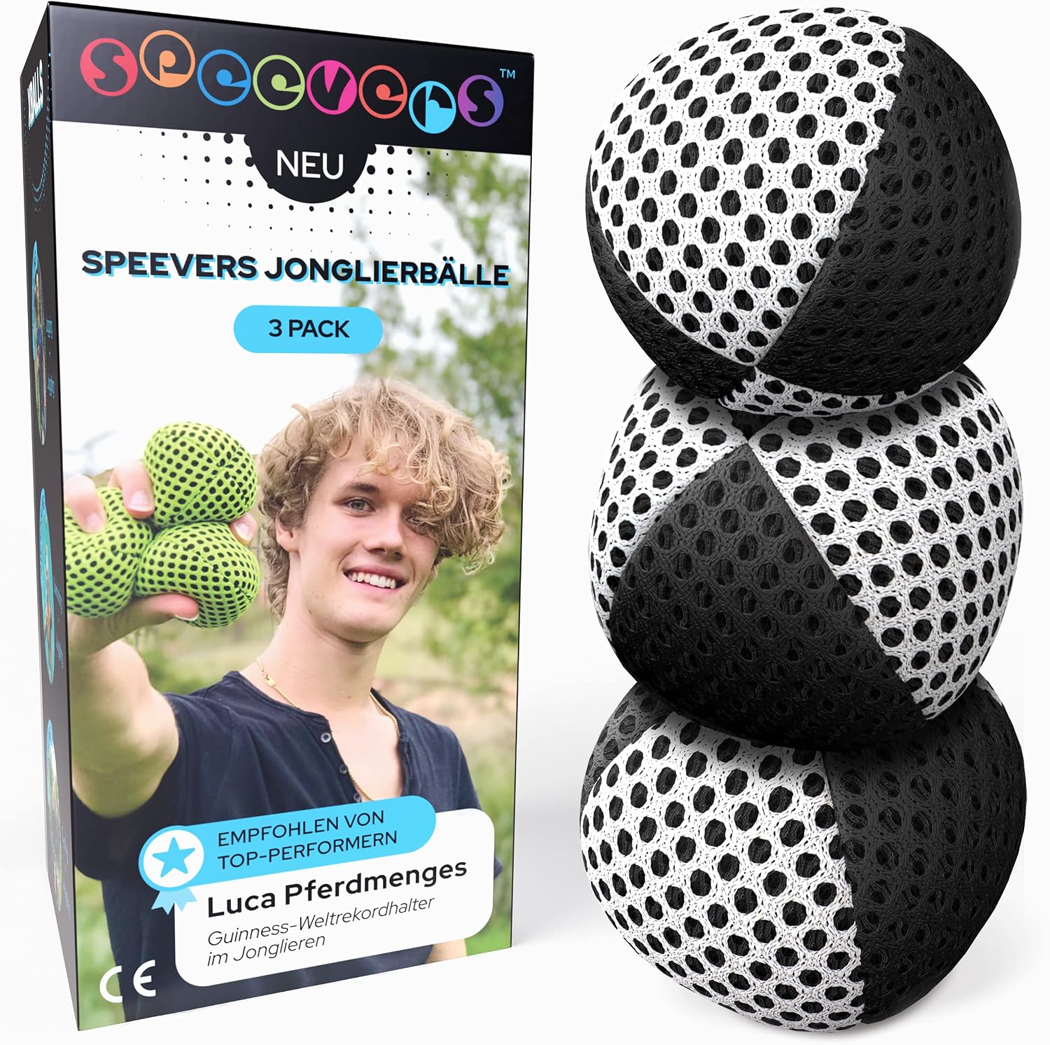 speevers Juego de 3 Pelotas de Malabares Profesionales Pelotas para Malabares en 15 Colores Juego Malabares niños, Adultos, Principiantes, Profesionales, Bolsa de Transporte (110g, Blanco y Negro)
