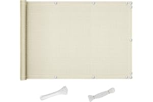 QINGLV Pantalla De Privacidad para Balcón 60x200cm Lona De Protección para Balcones Y Terrazas Resistente Al Viento Y Al Agua Tela Pantalla Privacidad Balcon con Cuerda Y Bridas -Beige