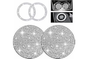 Yungeln 2 Pezzi Universali Bling Sottobicchieri per Auto con Pulsante di Avviamento Auto Anello di Strass Emblema Adesivo Universale Antiscivolo Portabicchieri in Silicone Inserto Strass di Cristallo