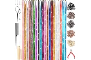 SVALOR 4000 Hair Tinsel,48 Inches Haar Lametta mit Werkzeug,20 Farben Glitzer Haarsträhnen zum Flechten Haar Lametta,Sparkle Tinsel Hair Extensions für Frauen Mädchen Kinder Cosplay Party Zubehör (20 Farben)