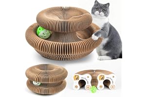 EXTFANS Griffoir pour Chats Carton - Grattoir Multi-Formes Pliant, Jouet Interactif avec Cloche Dérouvable, Stimule l'Instinct de Chasse Félins, Adapté à Tous Les Âges de Chats (2)