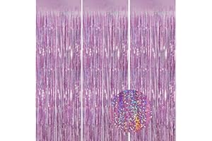 SAHMVER 3 Pcs 3.3 ft x 8.2 ft Tinsel Curtains Pink Glitter, Sparkle Foil Fringe Curtain Streamers for Photo Backdrop, Doorways, Party Decorations for Birthdays, Baby Showers, Wedding, Unicorn Mermaid