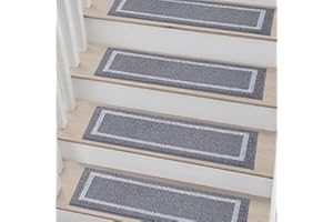 COSY HOMEER Alfombrillas para escaleras, 70 x 22 cm (15 unidades), autoadhesivas, antideslizantes, lavables a máquina, 100 % poliéster, parte trasera TPE, color gris