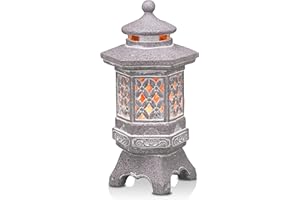 ‎TERESA'S COLLECTIONS TERESA'S COLLECTIONS Gartendeko für draußen Japanische Steinlaterne Pagode Statue Solarleuchte Pagode Gartenfigur Zen Gartendeko für Außen Terrasse Hof Geschenke für Frauen