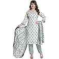 QUEEN SHIELD Women's Chanderi Printed Straight Kurta, Pant and Duppatta(QS_051)